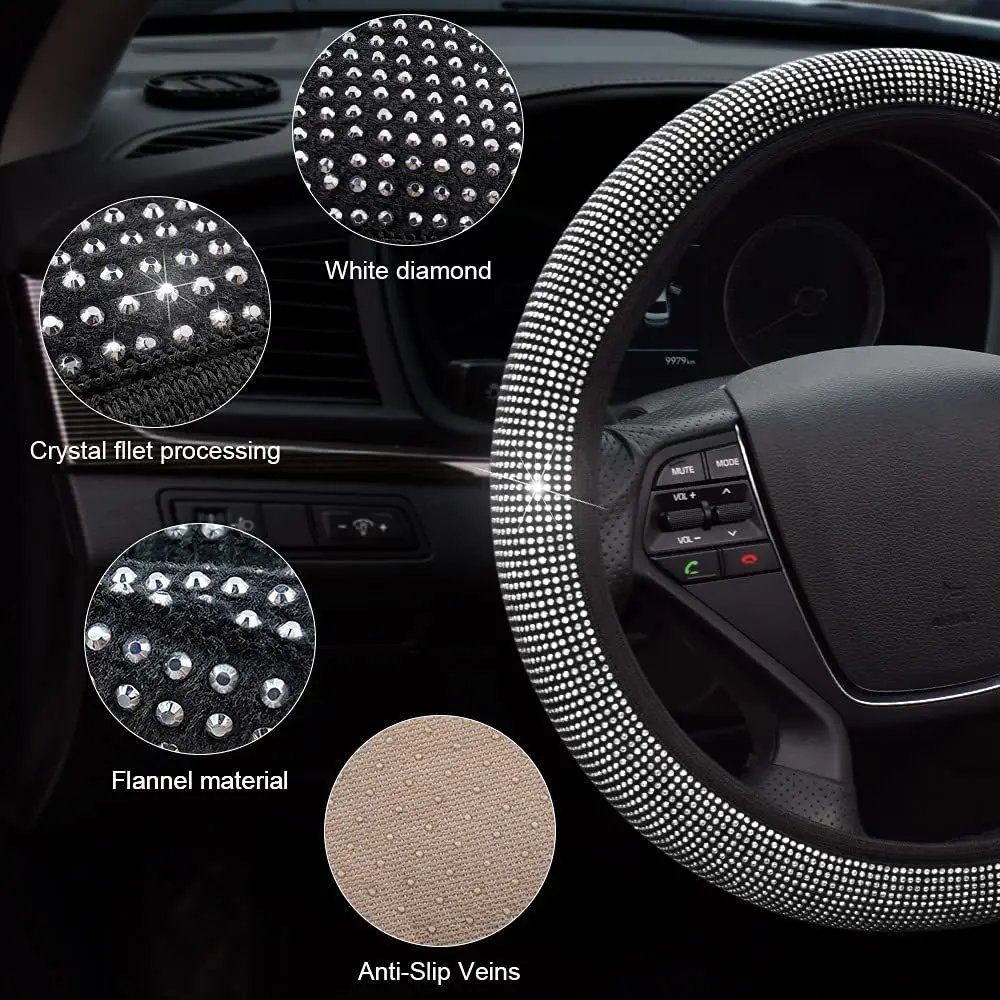 Bling Bling Diamond Rhinestones Car Steering Wheel Cover 37/38cm Auto Interior Accessories Women Case Car Styling Four Seasons