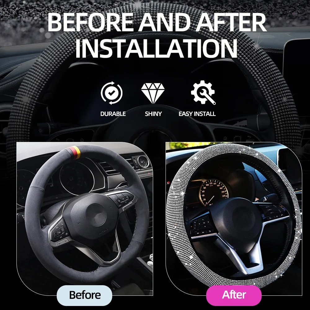 Bling Bling Diamond Rhinestones Car Steering Wheel Cover 37/38cm Auto Interior Accessories Women Case Car Styling Four Seasons