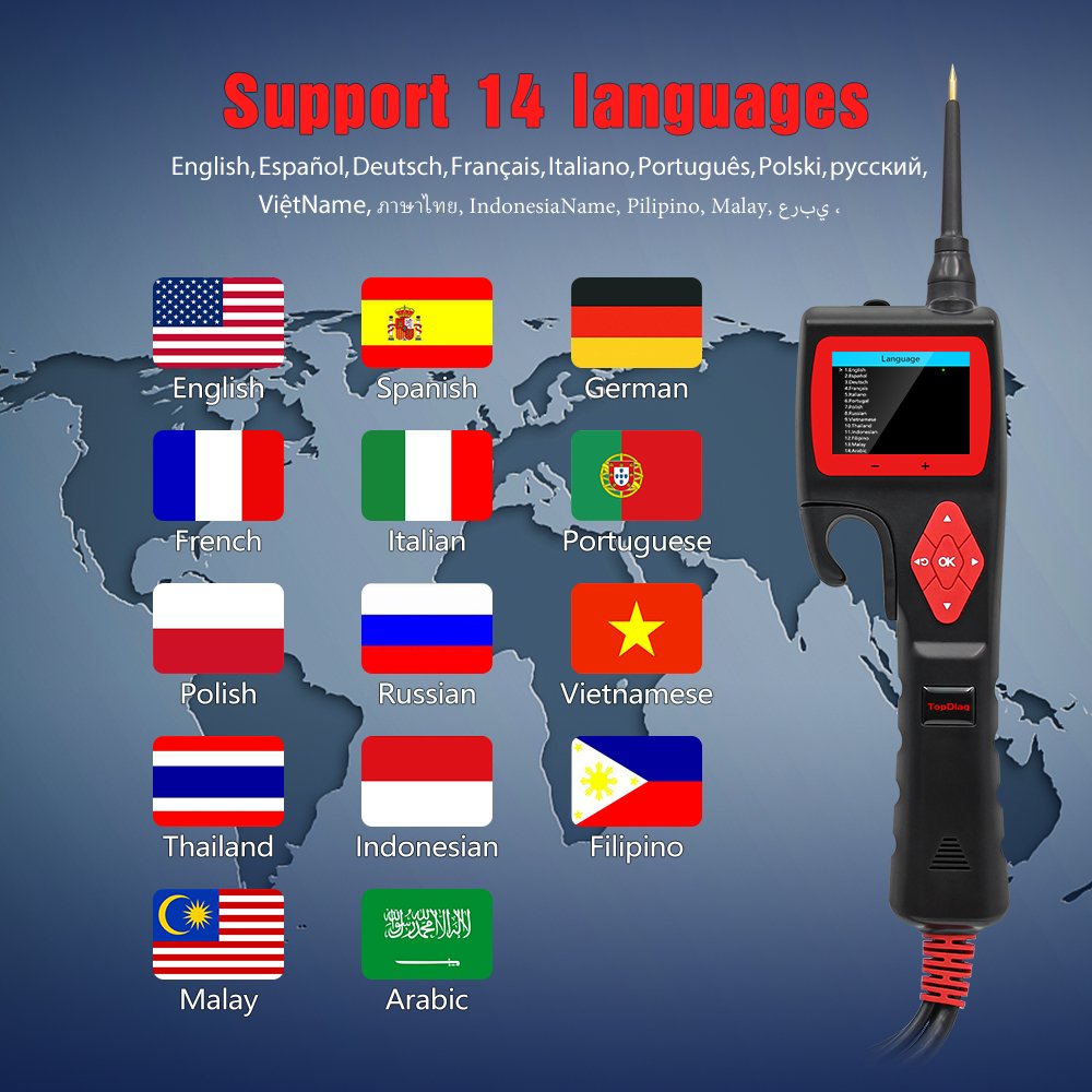 Smart Car Electrical Power Probe Auto Circuit Tester Tool 14 Languages 12V to 36V Jdiag Topdiag P200 Relay Diode Injector Tester
