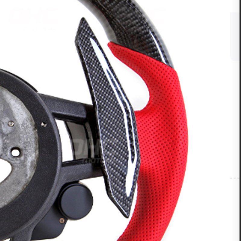 Carbon Fiber Perforated leather devil horns LED smart Car Steering Wheel For 17-22 Audi R8
