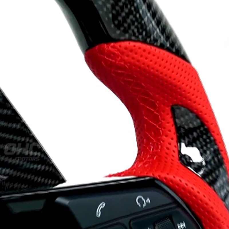 Carbon Fiber Perforated leather devil horns LED smart Car Steering Wheel For 17-22 Audi R8