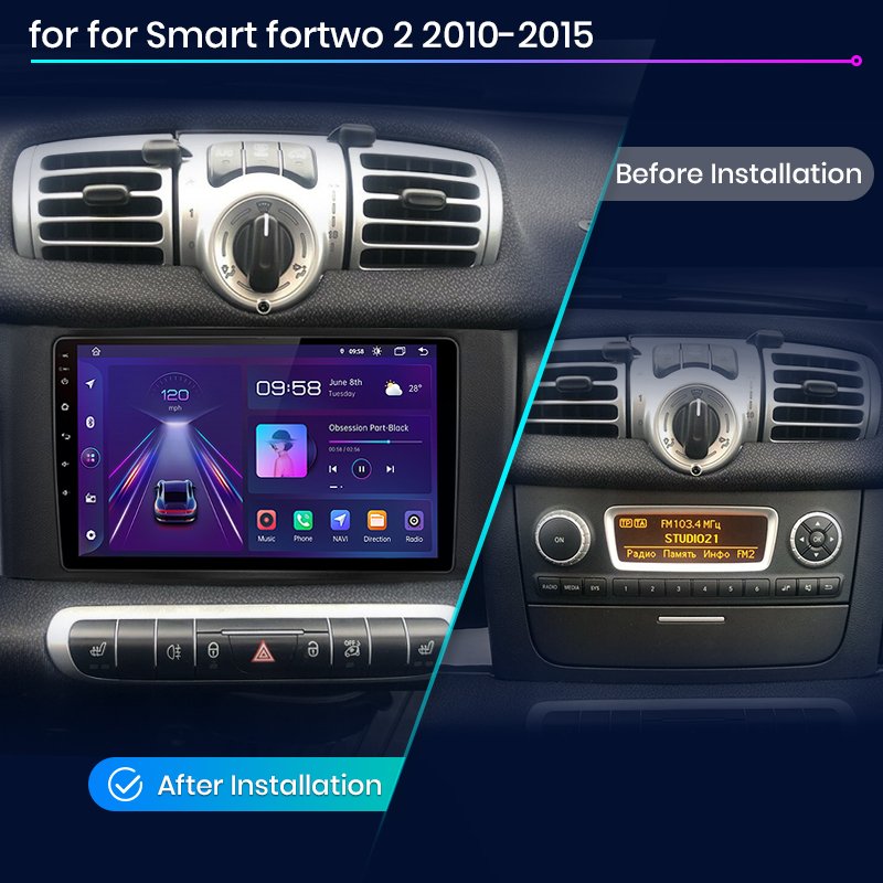 Junsun V1 EU Stock CarPlay For Smart Fortwo Android Auto Car Radio Navigation for Mercedes Benz Smart Fortwo 2010-2015 Autoradio