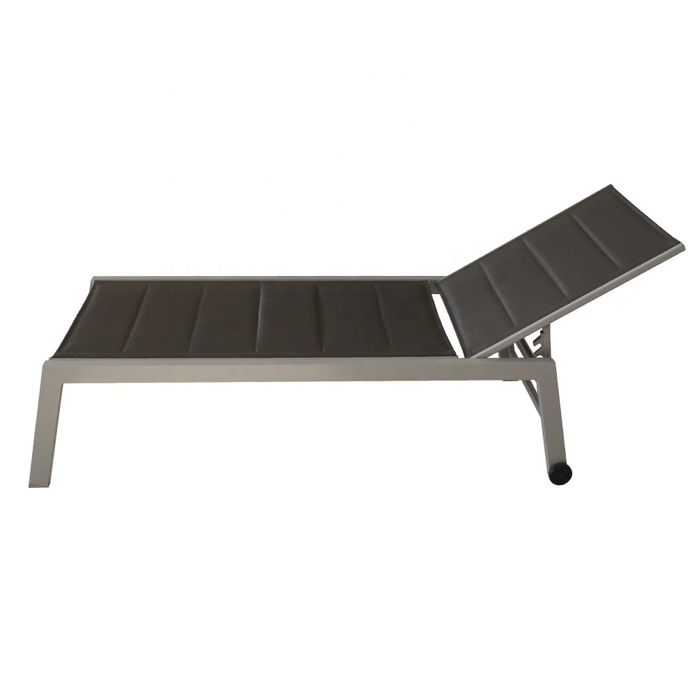 Black Textilener Teslin Fabric Swimming Pool Side Chaise Lounge Outdoor Beach Beds