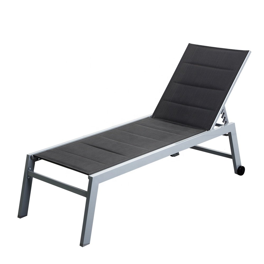 Black Textilener Teslin Fabric Swimming Pool Side Chaise Lounge Outdoor Beach Beds