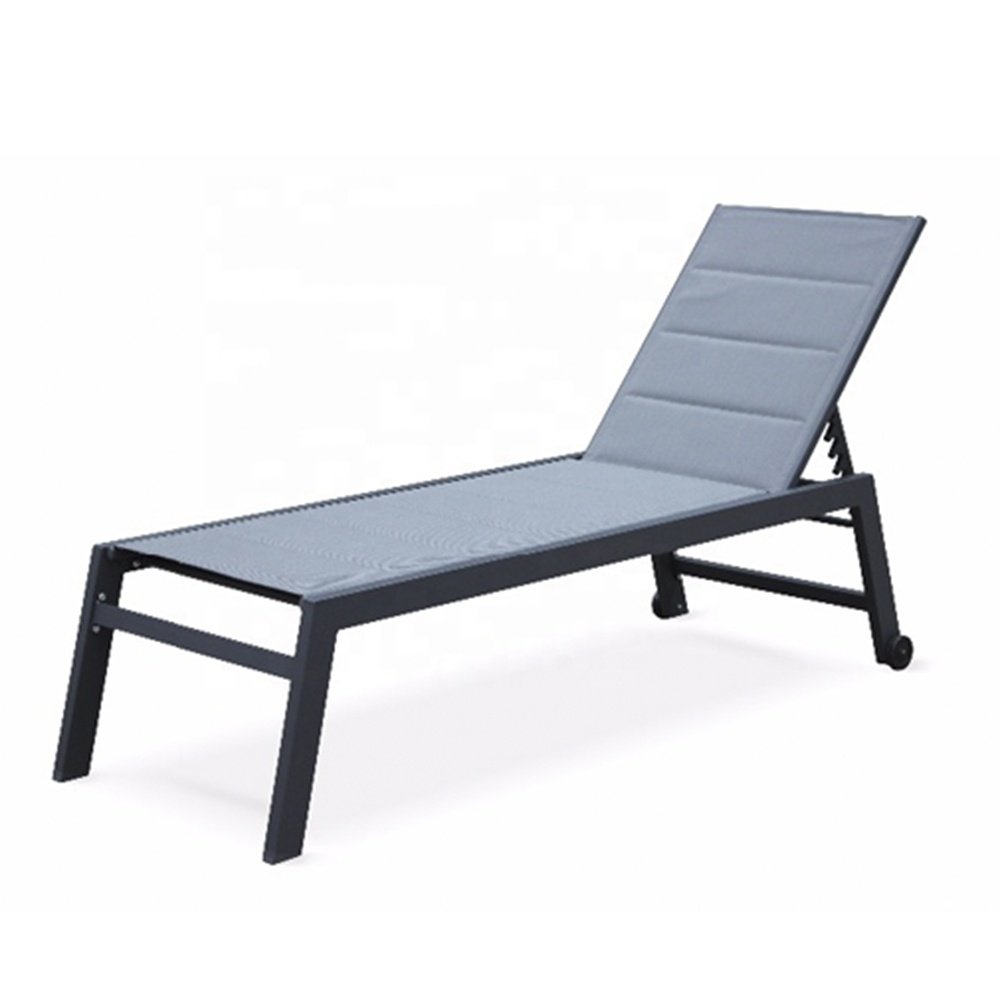 Black Textilener Teslin Fabric Swimming Pool Side Chaise Lounge Outdoor Beach Beds