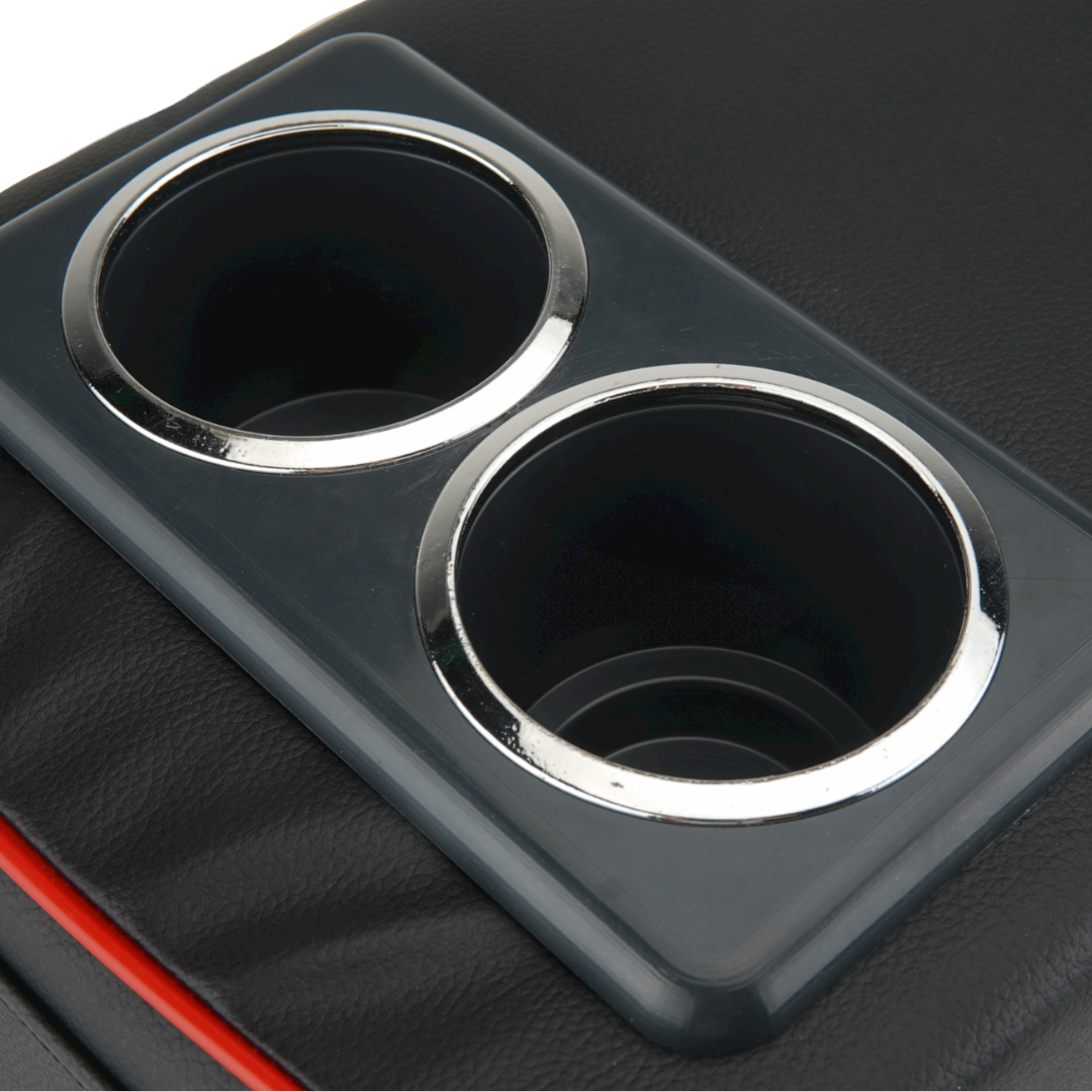 Black Red Line PU Leather Car Armrest Organizer Pad Auto Central Console Seat Box Mat Cushion Pillow Cover Universal with Pocket