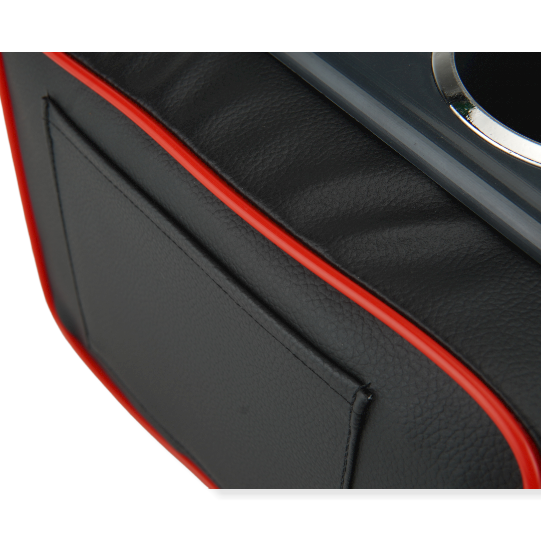 Black Red Line PU Leather Car Armrest Organizer Pad Auto Central Console Seat Box Mat Cushion Pillow Cover Universal with Pocket