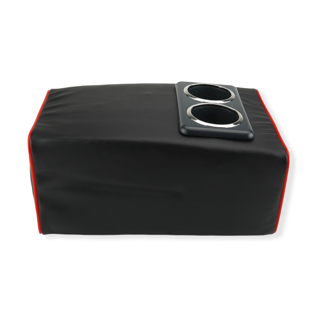 Black Red Line PU Leather Car Armrest Organizer Pad Auto Central Console Seat Box Mat Cushion Pillow Cover Universal with Pocket