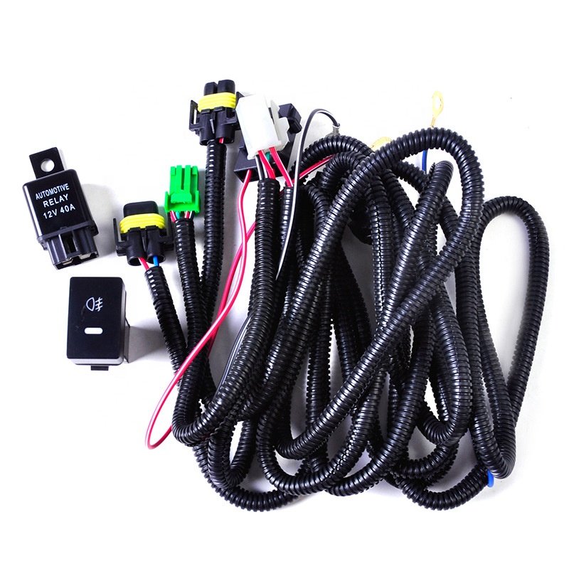 HYML Auto Fog Light Wiring Harness H11 Socket Wire + Switch With LED Indicators at Relay 40A for Ford Renault Citroen Peugeot