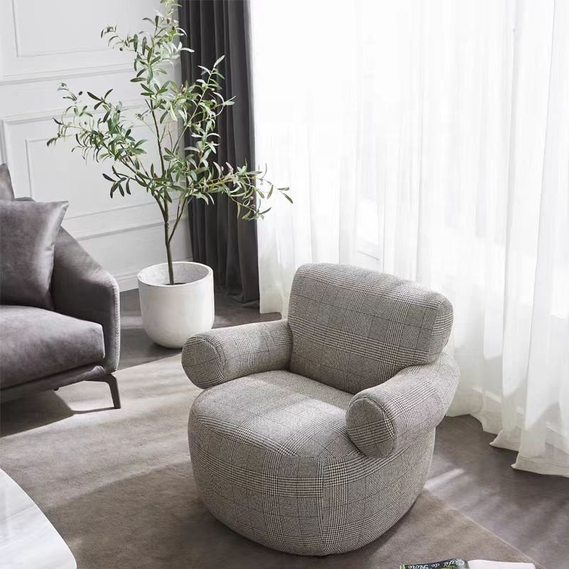 Armrest Single Plywood Leisure Chair White Lamb Wool Fabric Living Room Lounge Chair