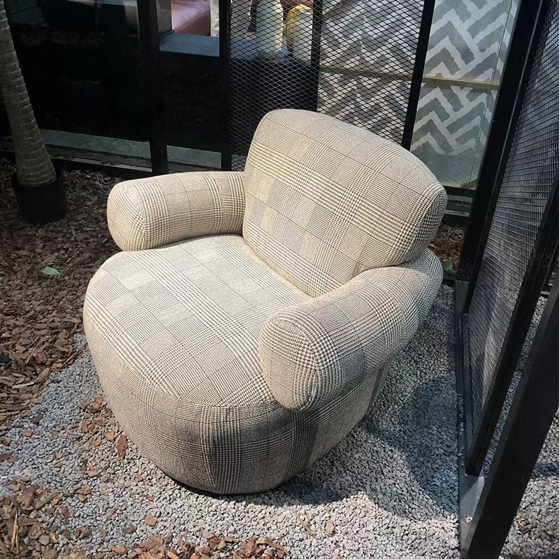Armrest Single Plywood Leisure Chair White Lamb Wool Fabric Living Room Lounge Chair