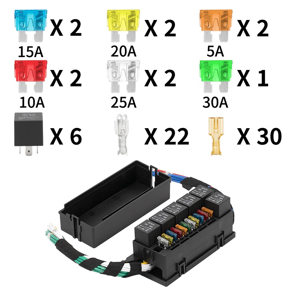 11Way Auto Relays 12V Fuse Box Relay Block Waterproof Relay Box Block With Fuses Wired for Car Truck Marine