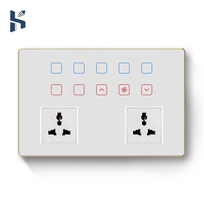 India Standard App Control Zigbee Light Fan Wall Socket Combination Switch Glass 16A Power Failure Memory Timer Function