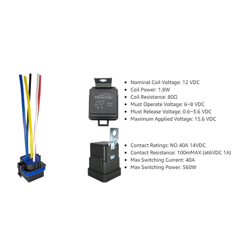 Wholesale 40/30 AMP 12V DC Waterproof Relay and Harness - Heavy Duty 12 AWG Tinned Copper Wires 5-PIN SPDT Automotive Relay