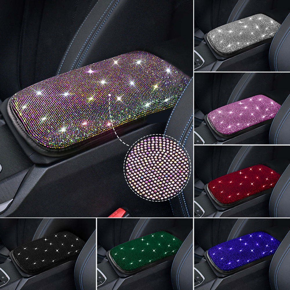 Car Interior Decoration Accessories Car Armrest Box Pad Creative Leather Diamond Bling Armrest Cushion Mat for Women