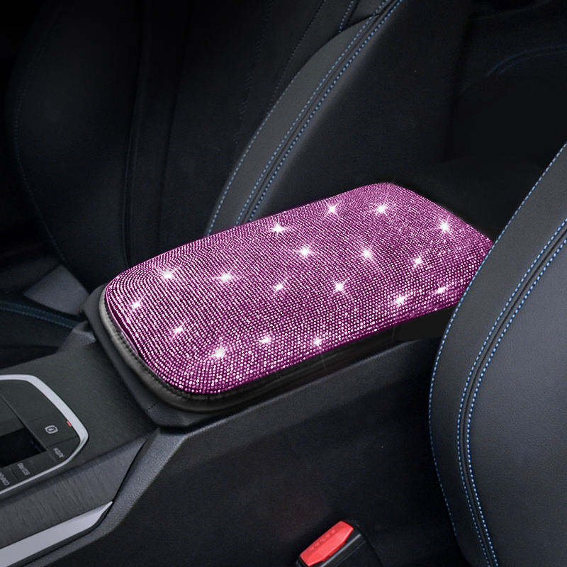 Car Interior Decoration Accessories Car Armrest Box Pad Creative Leather Diamond Bling Armrest Cushion Mat for Women