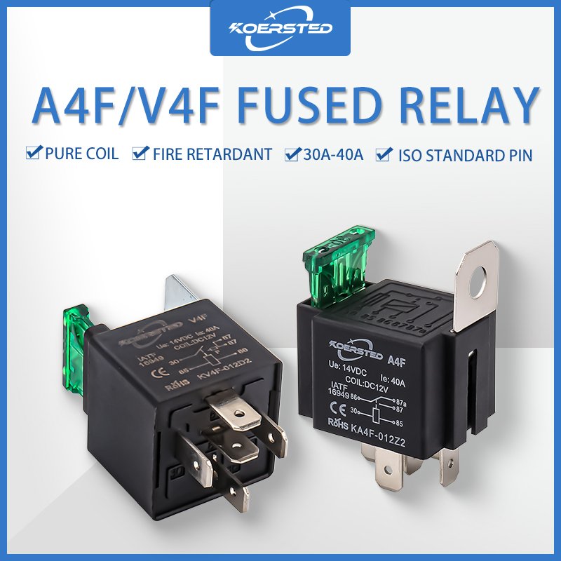KA4F Series 30A Automotive Relay 12V 24V 1NO 1NC Fused Relay with Fuse for Vehicle and Machine Auto Relays