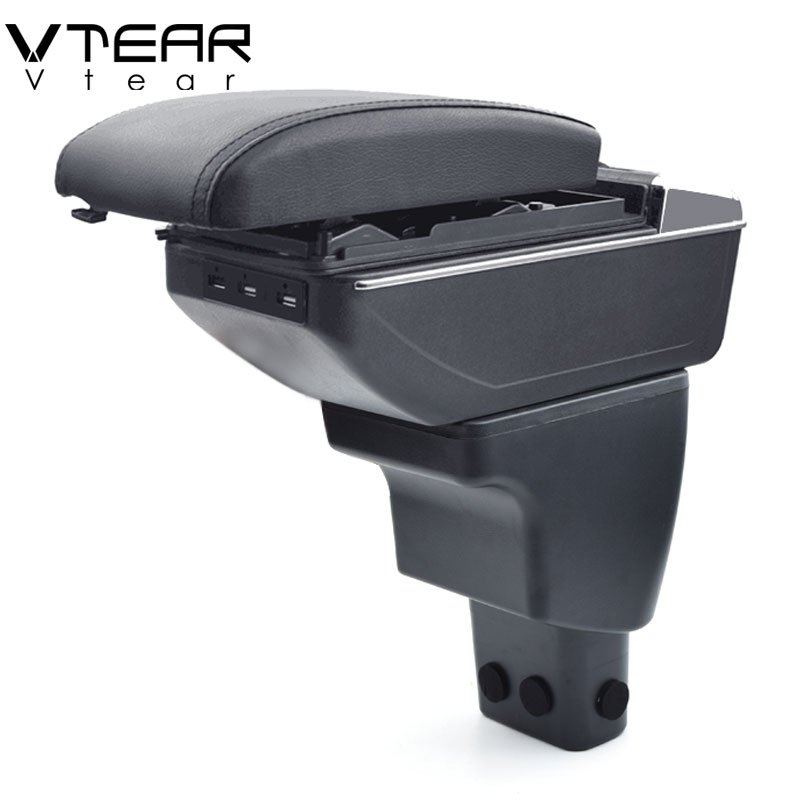 Vtear for Hyundai I10 Armrest Leather USB Interface Storage Box Red Thread Car-styling Interior ABS Arm Rest Accessories 15-18