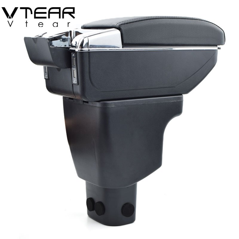 Vtear for Hyundai I10 Armrest Leather USB Interface Storage Box Red Thread Car-styling Interior ABS Arm Rest Accessories 15-18
