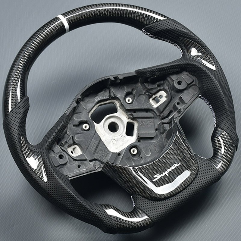 Customized genuine carbon fiber car steering wheel in black perforated leather for Toyota Supra A90