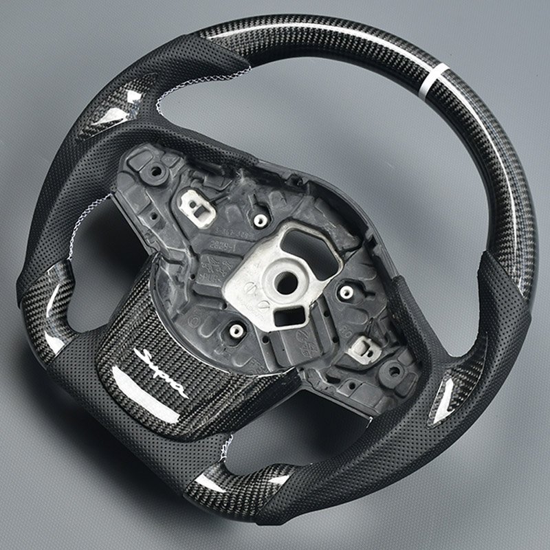 Customized genuine carbon fiber car steering wheel in black perforated leather for Toyota Supra A90
