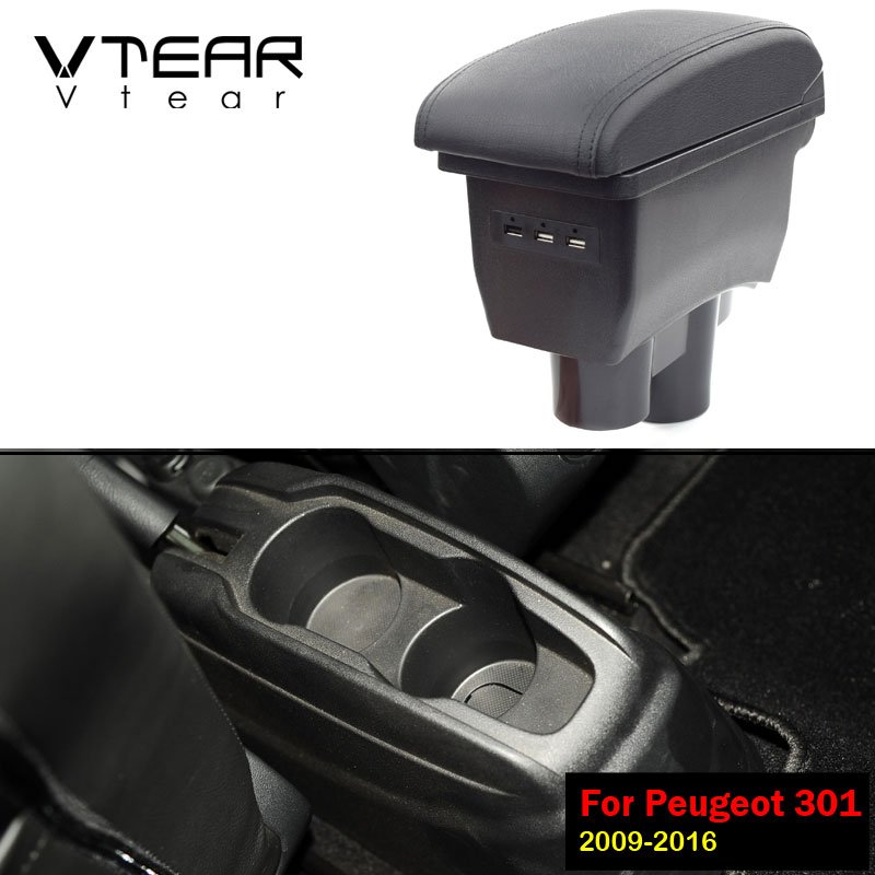 Vtear Car-styling USB Charging Centre Arm Rest Console Box Car Interior Accessories 2009-2016 for Peugeot 301 Armrest Box ABS