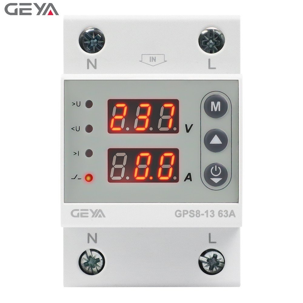 GEYA GPS8-13 63A Din Rail Digital Dual Display Single Phase Automatic Voltage Current Protector Adjustable Power Protector