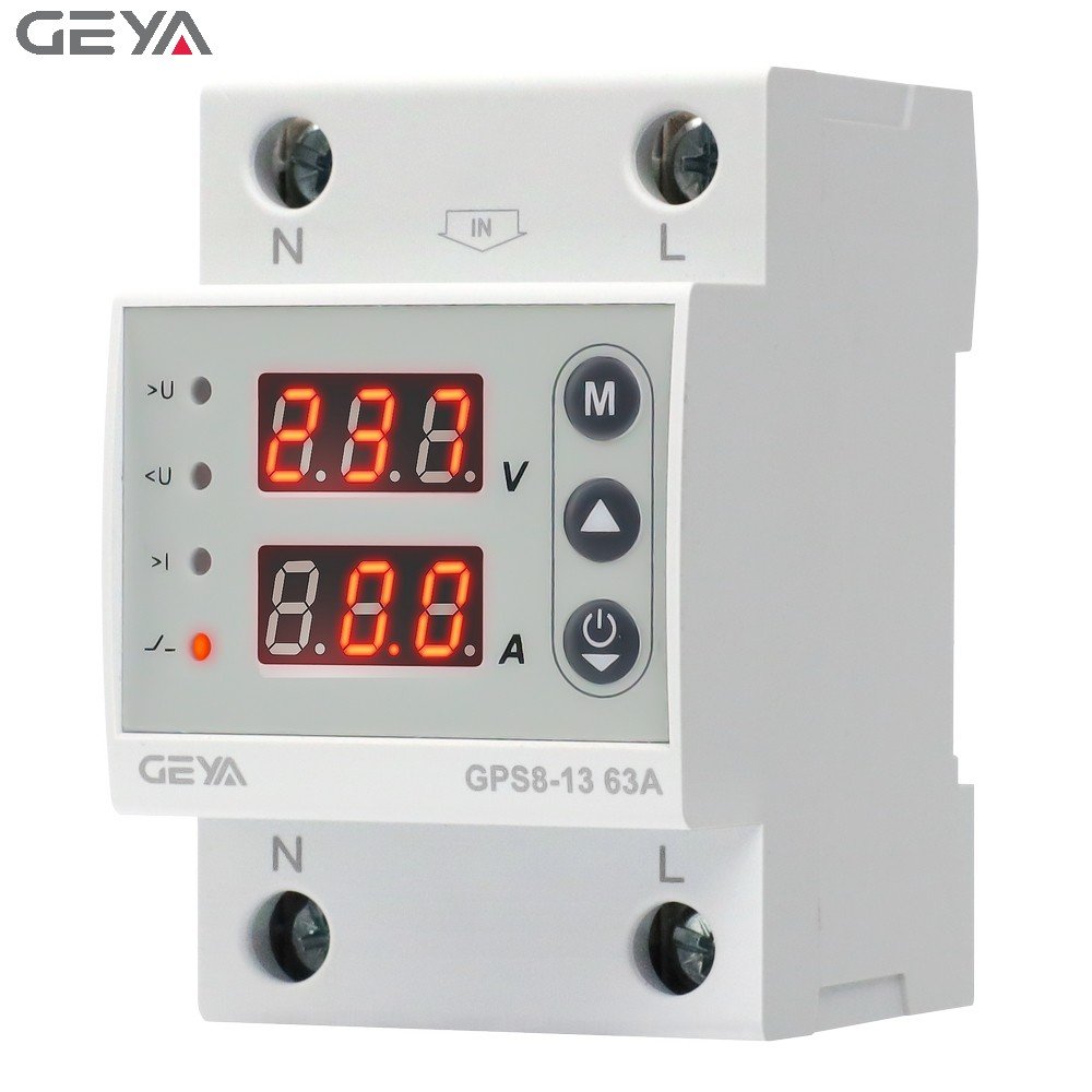 GEYA GPS8-13 63A Din Rail Digital Dual Display Single Phase Automatic Voltage Current Protector Adjustable Power Protector