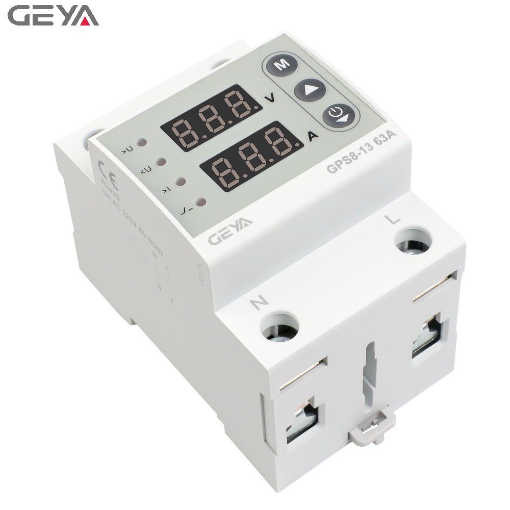 GEYA GPS8-13 63A Din Rail Digital Dual Display Single Phase Automatic Voltage Current Protector Adjustable Power Protector