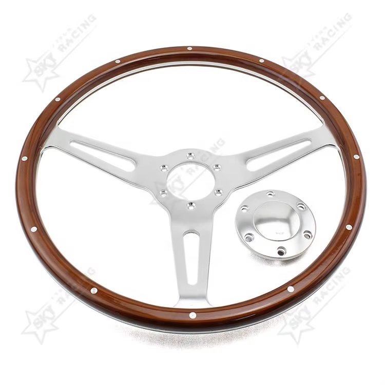 Hot Sale Car Modification Part Real Wood Aluminum Universal Wooden Grain 380mm Vintage Classic Wood Steering Wheel for Auto