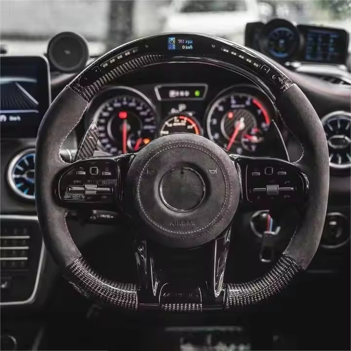 With Piano Black Trim Half Alcantara Carbon LED Steering Wheel for Mercedes Benz W204 W205 W213 W211 W221 X166 GLC X253 G63 AMG