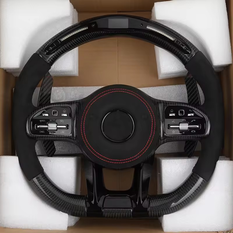With Piano Black Trim Half Alcantara Carbon LED Steering Wheel for Mercedes Benz W204 W205 W213 W211 W221 X166 GLC X253 G63 AMG