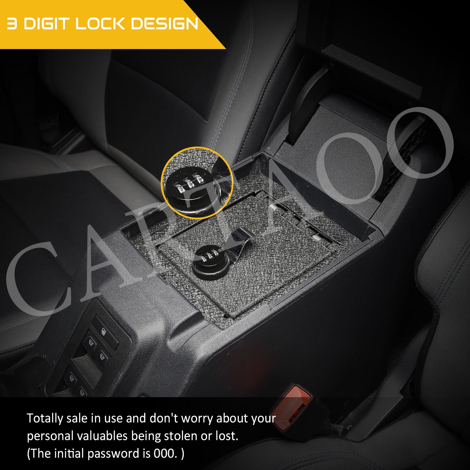 Center Console Storage Safe Armrest Box Password Lock Safe with 3 Digit Combo for 2021 2022 Ford Bronco