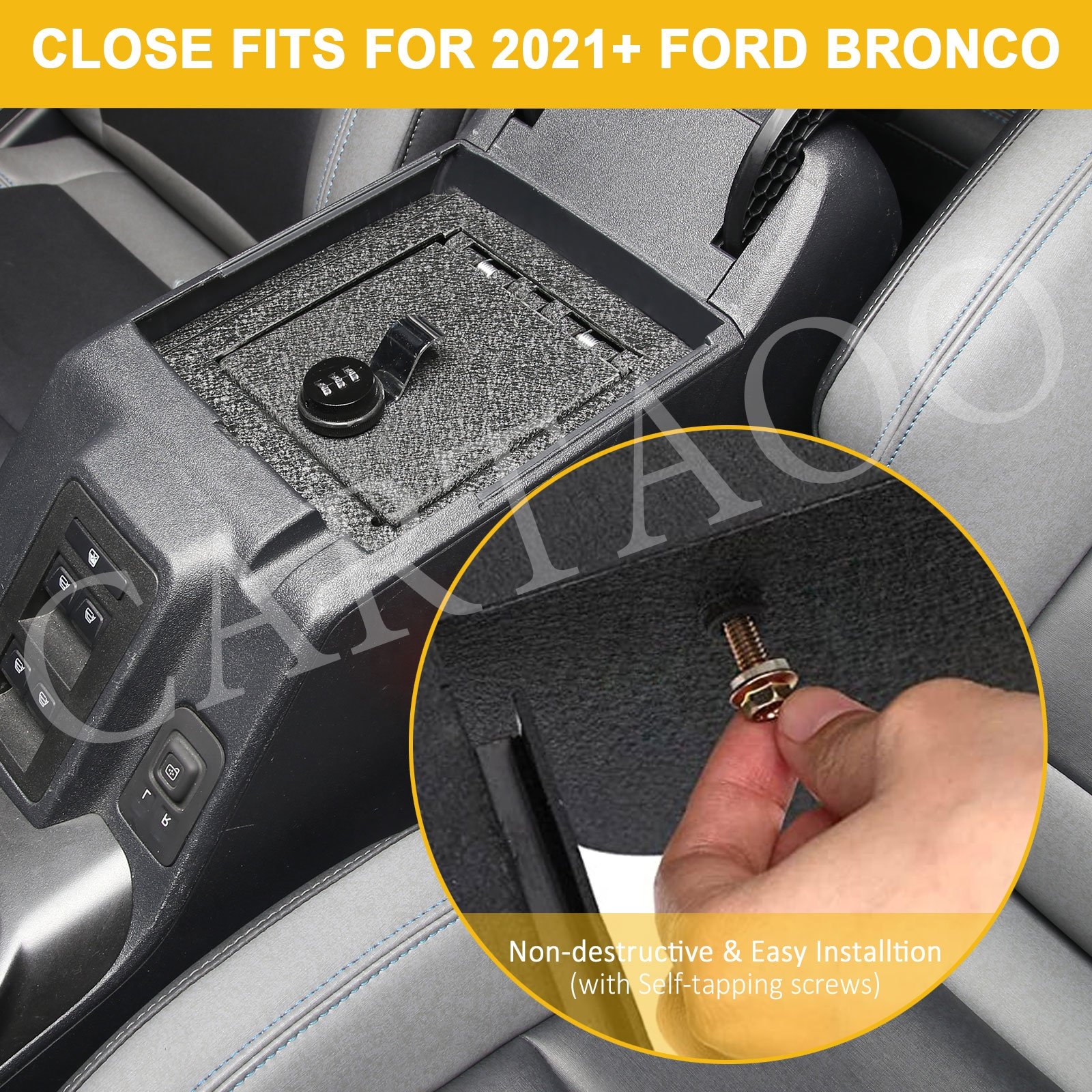 Center Console Storage Safe Armrest Box Password Lock Safe with 3 Digit Combo for 2021 2022 Ford Bronco