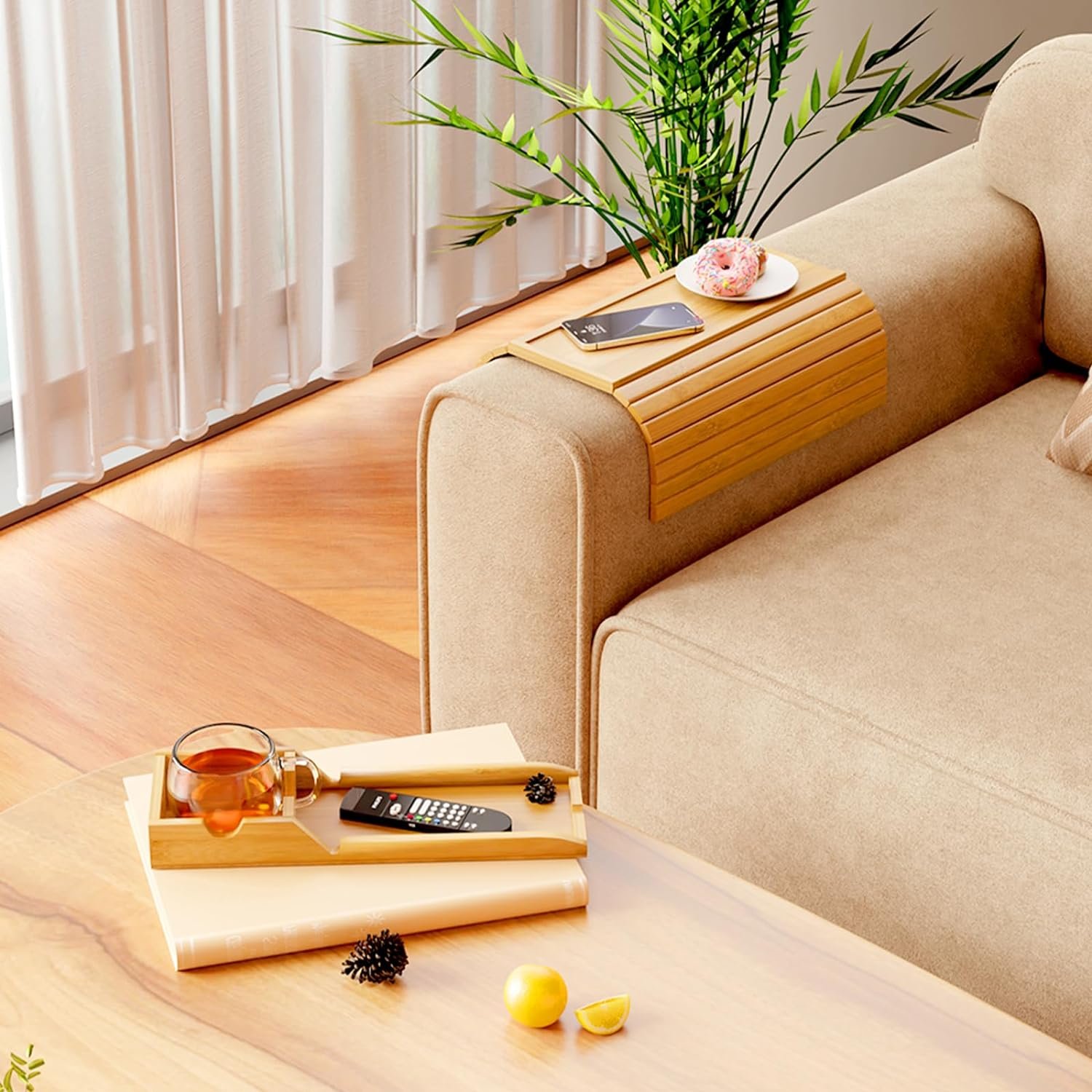 Eco-Friendly Bamboo Double Layer Sofa Armrest Inflatable Sofa With Cup Holder