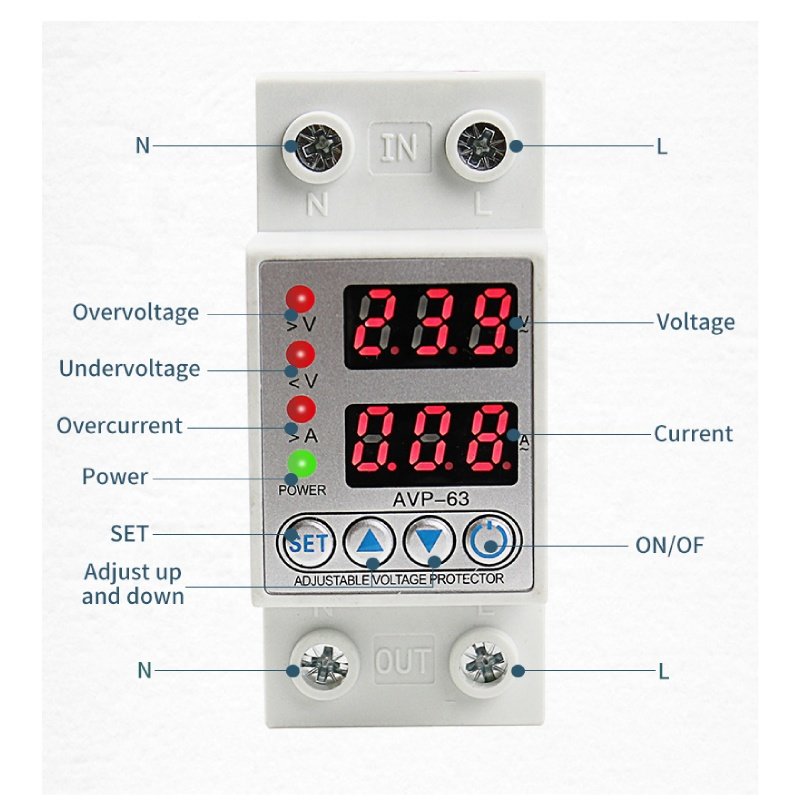 Current Limiting Adjustable Voltage Protector Household Auto Recovery Over Under Voltage Relay Protector Digital Electric 63A 40
