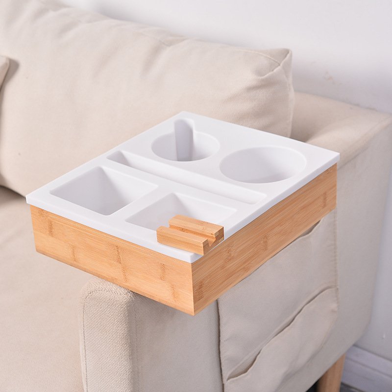 Nature Bamboo Couch Arm Table Sofa Armrest Console coaster Snack Tray Cupholder Organizer Bamboo Couch Cup Holder for Countertop