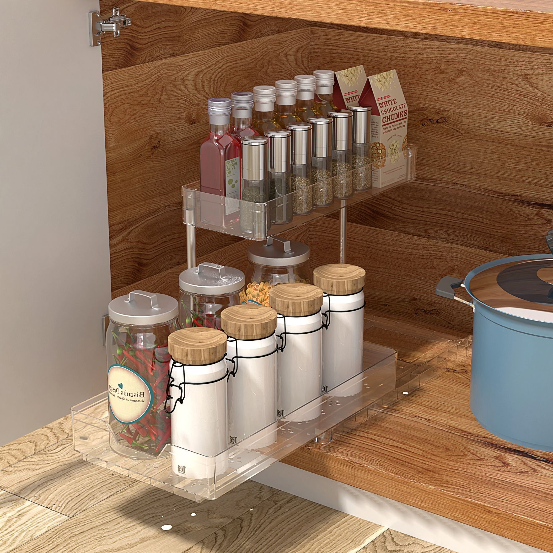 2-pcs Kitchen Storage Shelf with Drawers Sliding Spice Rack Under Sink Organizer Multi-function Rack with Darwers