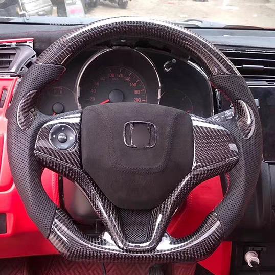 Customized sports car steering wheel matte carbon fiber For Honda FIT2 GE8 Leather carbon fiber steering wheel
