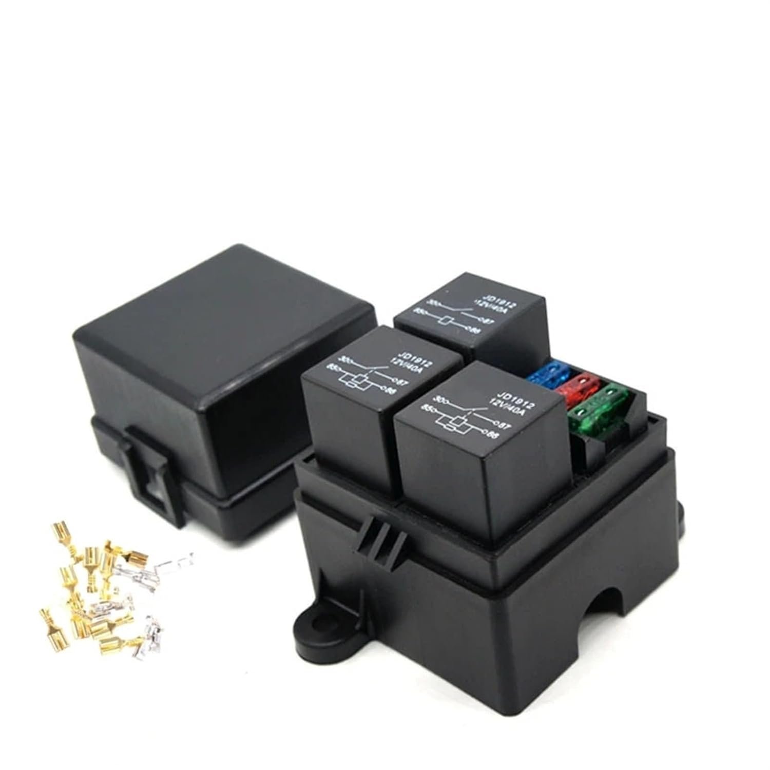 Auto Car Truck 3 Way Fuse Holder Relay Holder Circuit Standard ATO Blade Fuse Relay Holder 12V 40A Relay 1Pcs(Box)