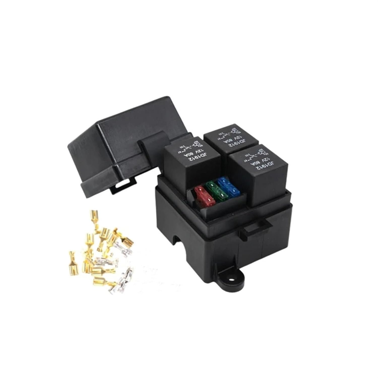 Auto Car Truck 3 Way Fuse Holder Relay Holder Circuit Standard ATO Blade Fuse Relay Holder 12V 40A Relay 1Pcs(Box)