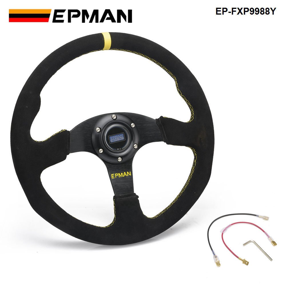 ADDCO - EPMAN Racing Car Steering Wheel 14inch 350mm Suede Leather Aluminum Frame Steering Wheel Universal EP-FXP9988Y