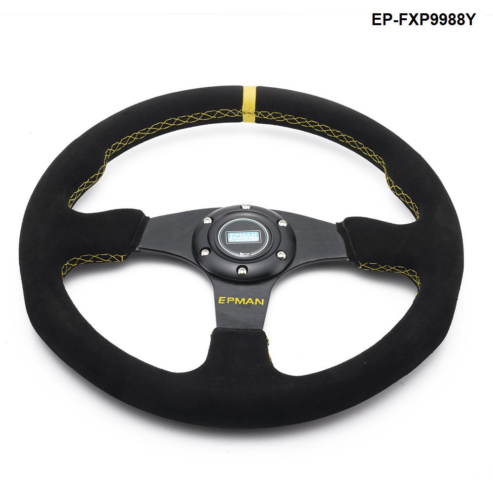 ADDCO - EPMAN Racing Car Steering Wheel 14inch 350mm Suede Leather Aluminum Frame Steering Wheel Universal EP-FXP9988Y