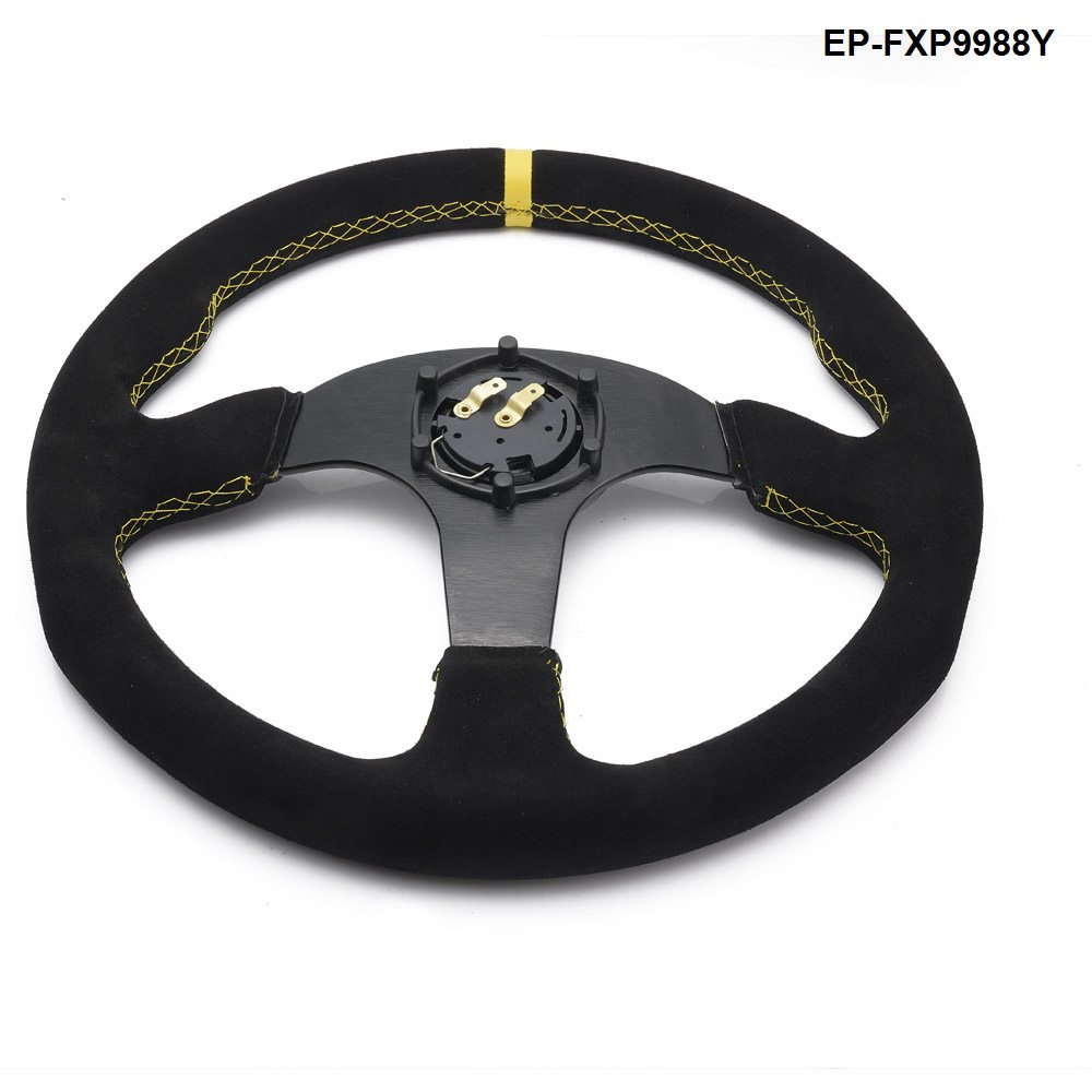 ADDCO - EPMAN Racing Car Steering Wheel 14inch 350mm Suede Leather Aluminum Frame Steering Wheel Universal EP-FXP9988Y