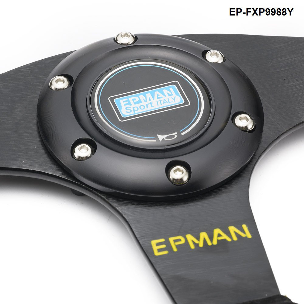 ADDCO - EPMAN Racing Car Steering Wheel 14inch 350mm Suede Leather Aluminum Frame Steering Wheel Universal EP-FXP9988Y
