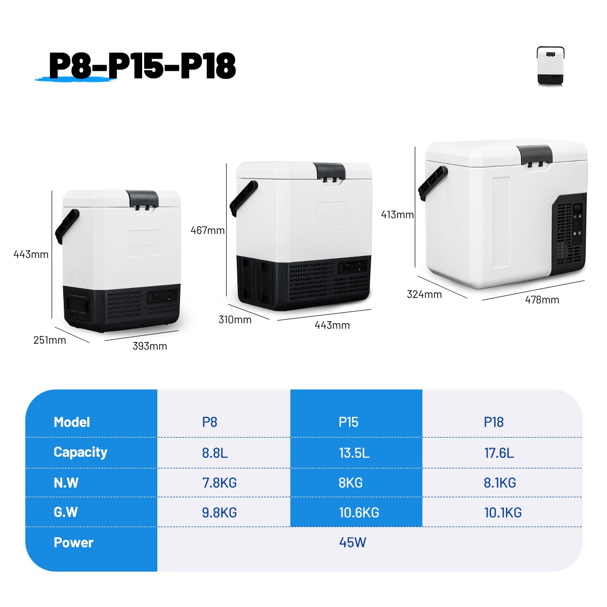 Alpicool P15 Custom Colorful Handle Design Individual Car Fridge DC 12v Car Truck Refrigerator With Built in Battery