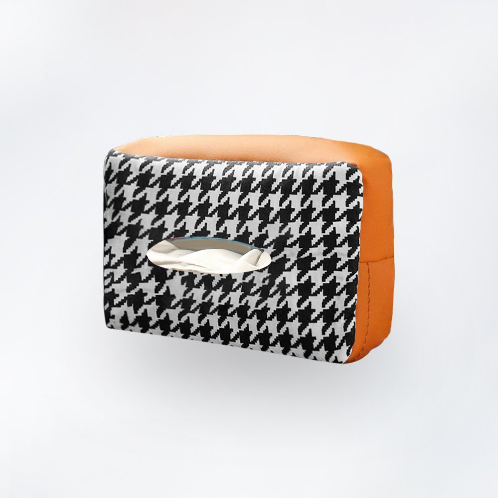 Houndstooth Universal PU Leather Car Interior Kits Tissue Box Cover Sun Visor Chair Back Hanging Type Armrest Armrest Box