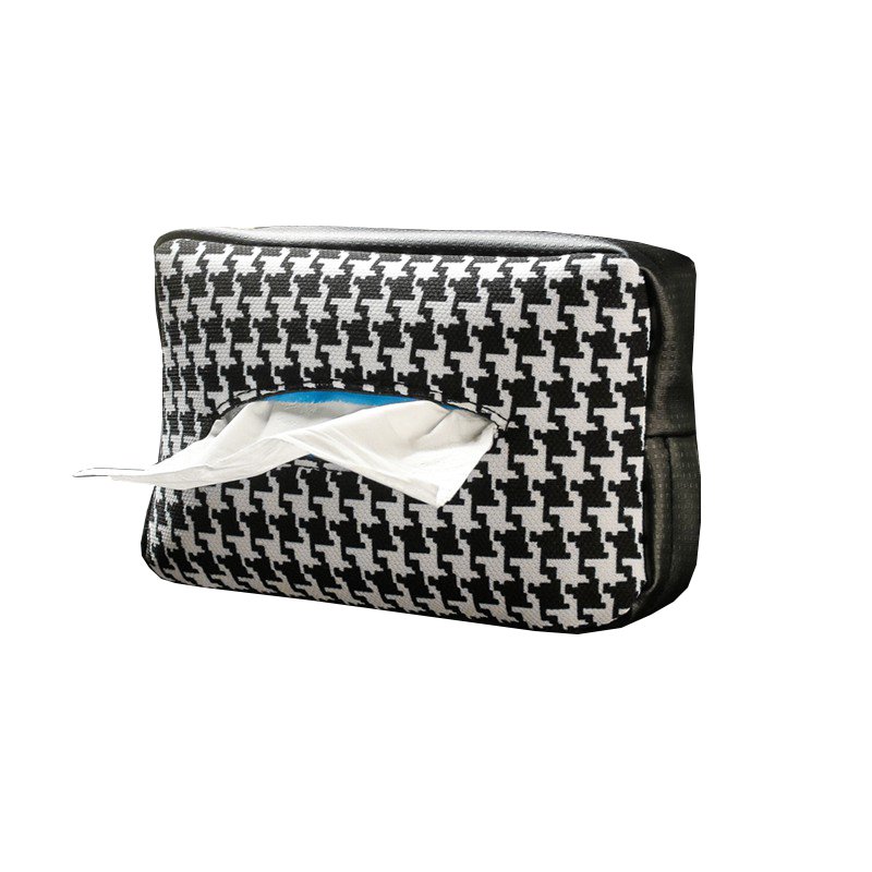 Houndstooth Universal PU Leather Car Interior Kits Tissue Box Cover Sun Visor Chair Back Hanging Type Armrest Armrest Box