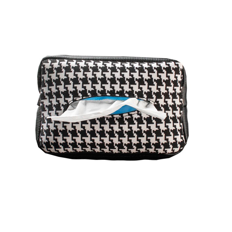 Houndstooth Universal PU Leather Car Interior Kits Tissue Box Cover Sun Visor Chair Back Hanging Type Armrest Armrest Box