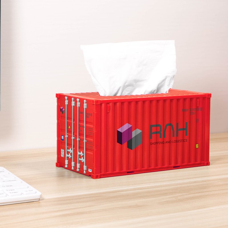 Custom logo Freight Forwarding Company Business Gift White Shipping Container Scale Model 1:25 Car Tissue Box